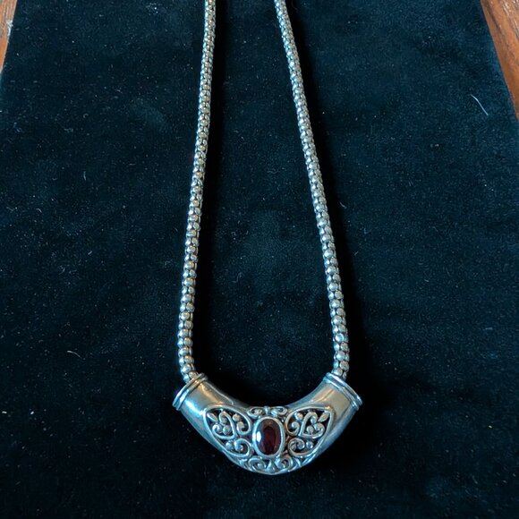 Sterling Silver Red Garnet Celtic Slide Pendant Necklace 17.5" - Picture 2 of 6